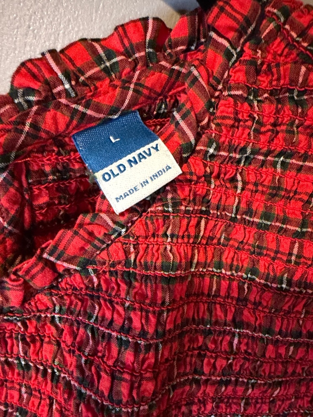 Old Navy 100% cotton Red Plaid Smocked Peplum Long-Sleeve Top - Picture 2 of 3